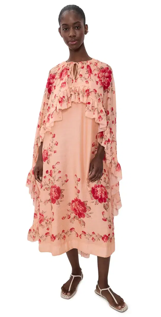 Christina Print Midi Cape Dress Pink