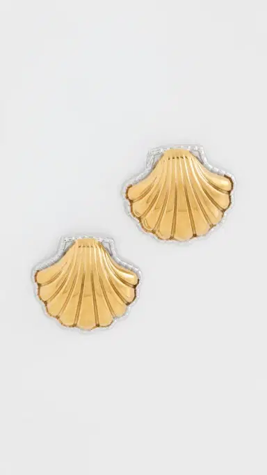 KENNETH JAY LANE Shell Pierced Earrings Gold/Silver One Size | Thumbnail 2