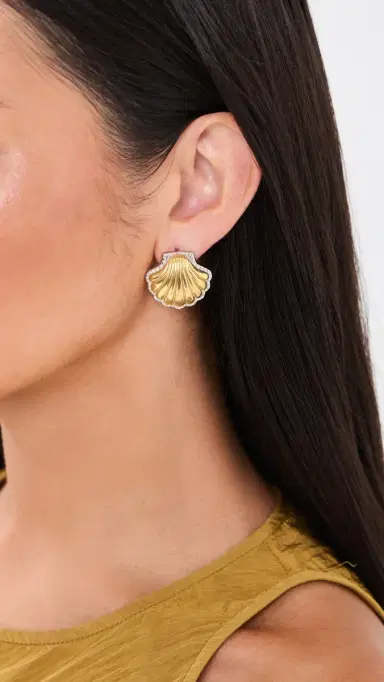 KENNETH JAY LANE Shell Pierced Earrings Gold/Silver One Size | Thumbnail 3