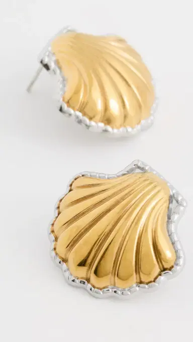 KENNETH JAY LANE Shell Pierced Earrings Gold/Silver One Size | Thumbnail 4