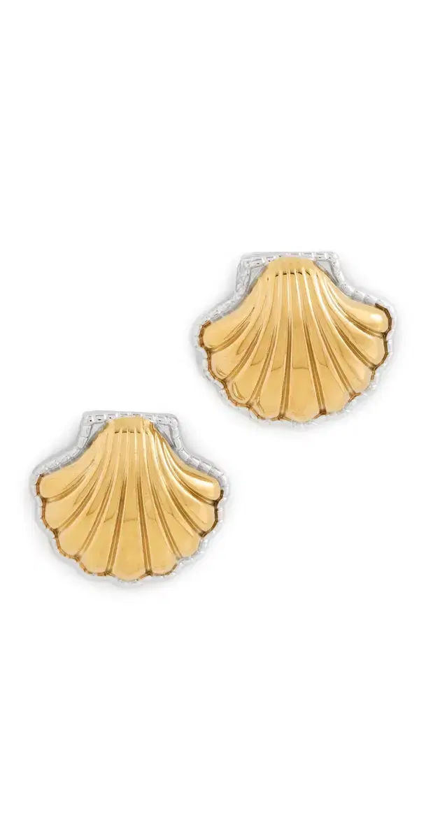 Kenneth Jay Lane Shell Pierced Earrings Gold/Silver One Size