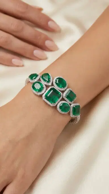 Wish Fine Jewelry 19.24ct Diamond Emerald 14K Gold Statement Bracelet | Thumbnail 1 Wish Fine Jewelry 19.24ct Diamond Emerald 14K Gold Statement Bracelet | Thumbnail 1