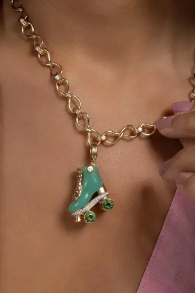 EDINA KISS Chrysoprase Diamond Rollerskate Pendant | Thumbnail 2 EDINA KISS Chrysoprase Diamond Rollerskate Pendant | Thumbnail 2