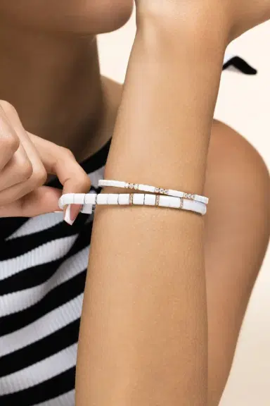 ROBERTO DEMEGLIO Diamond Three Bar White Pura Stretch Bracelet | Thumbnail 2