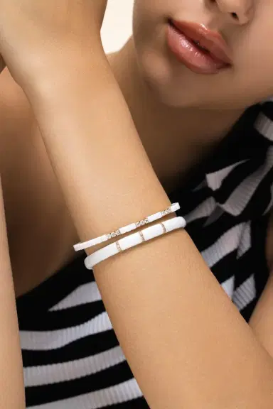 ROBERTO DEMEGLIO Diamond Three Bar White Pura Stretch Bracelet | Thumbnail 3
