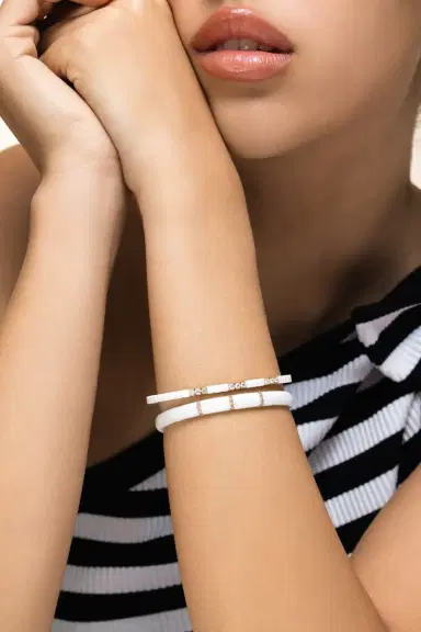 ROBERTO DEMEGLIO Diamond Three Bar White Pura Stretch Bracelet | Thumbnail 4