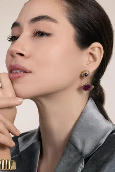 EDINA KISS Eye, Nose, Lips Drop Earrings | Thumbnail 3 EDINA KISS Eye, Nose, Lips Drop Earrings | Thumbnail 3
