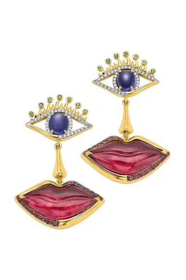 EDINA KISS Eye, Nose, Lips Drop Earrings | Thumbnail 1 EDINA KISS Eye, Nose, Lips Drop Earrings | Thumbnail 1