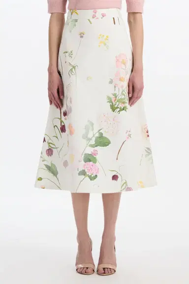 Oscar de la Renta Mixed Botanical Denim Skirt | Thumbnail 2