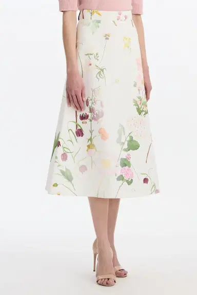 Oscar de la Renta Mixed Botanical Denim Skirt | Thumbnail 4
