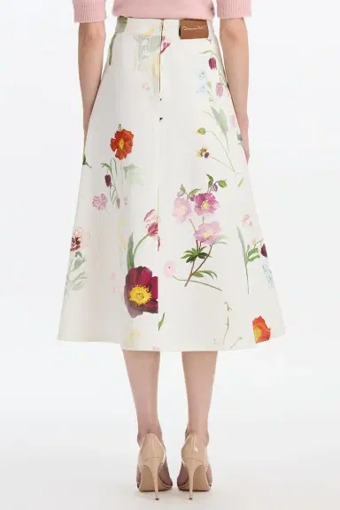 Oscar de la Renta Mixed Botanical Denim Skirt | Thumbnail 5