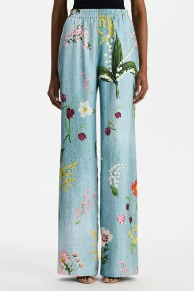 Oscar de la Renta Mixed Botanical Pant | Thumbnail 2 Oscar de la Renta Mixed Botanical Pant | Thumbnail 2