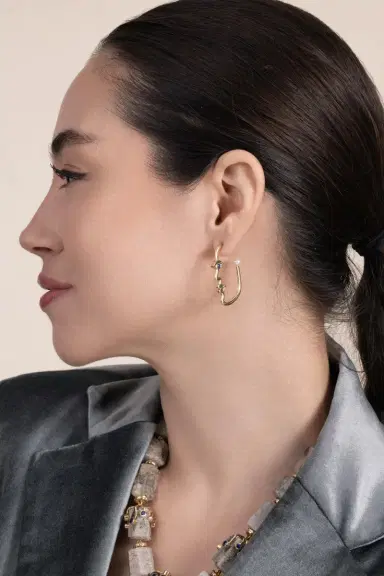 EDINA KISS Pearl Sapphire Face Hoop | Thumbnail 2 EDINA KISS Pearl Sapphire Face Hoop | Thumbnail 2