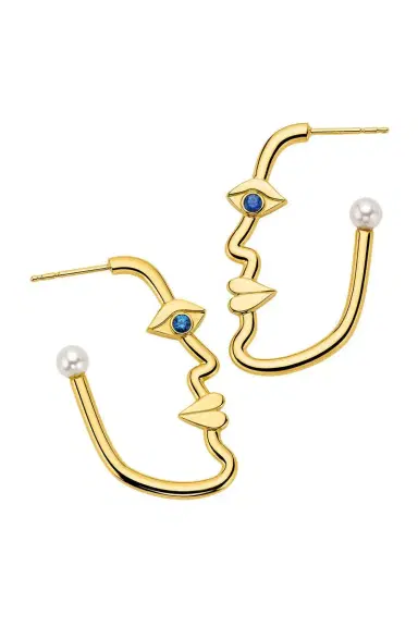 EDINA KISS Pearl Sapphire Face Hoop | Thumbnail 1 EDINA KISS Pearl Sapphire Face Hoop | Thumbnail 1
