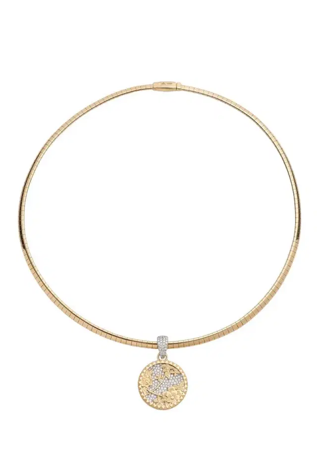 Foundrae Resilience - Diamond Pavé Small Floral Screen Sleek Collar Necklace