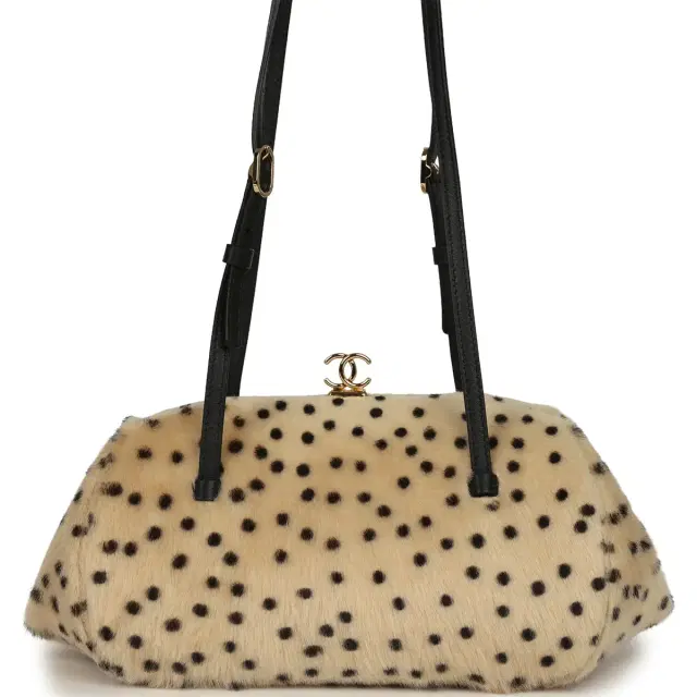 Chanel Chanel Cheetah Print Clutch with Leather Straps Light Beige Calf Hair, Black Leather Gold Hardware
