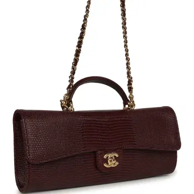 Chanel Chanel Long Top Handle Clutch with Chain Dark Burgundy Lizard Embossed Calfskin Gold Hardware | Thumbnail 2