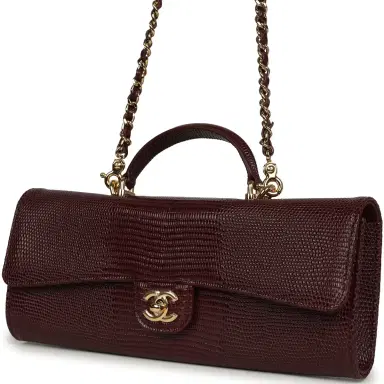 Chanel Chanel Long Top Handle Clutch with Chain Dark Burgundy Lizard Embossed Calfskin Gold Hardware | Thumbnail 5