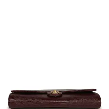 Chanel Chanel Long Top Handle Clutch with Chain Dark Burgundy Lizard Embossed Calfskin Gold Hardware | Thumbnail 6