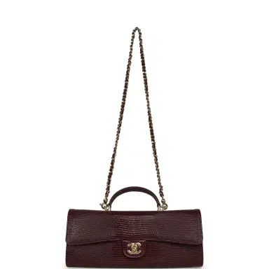 Chanel Chanel Long Top Handle Clutch with Chain Dark Burgundy Lizard Embossed Calfskin Gold Hardware | Thumbnail 7