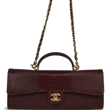 Chanel Chanel Long Top Handle Clutch with Chain Dark Burgundy Lizard Embossed Calfskin Gold Hardware | Thumbnail 1