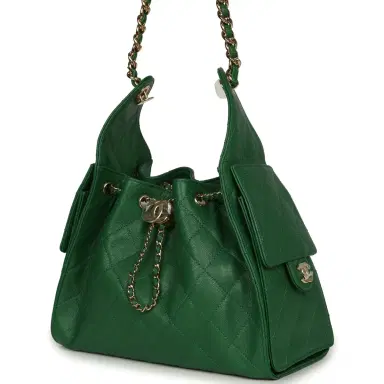 Chanel Chanel Small 25 Hobo Bag Green Caviar Gold Hardware | Thumbnail 5