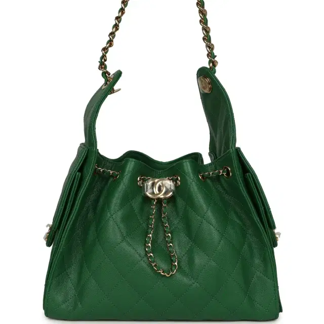 Chanel Small 25 Hobo Bag Green Caviar Gold Hardware