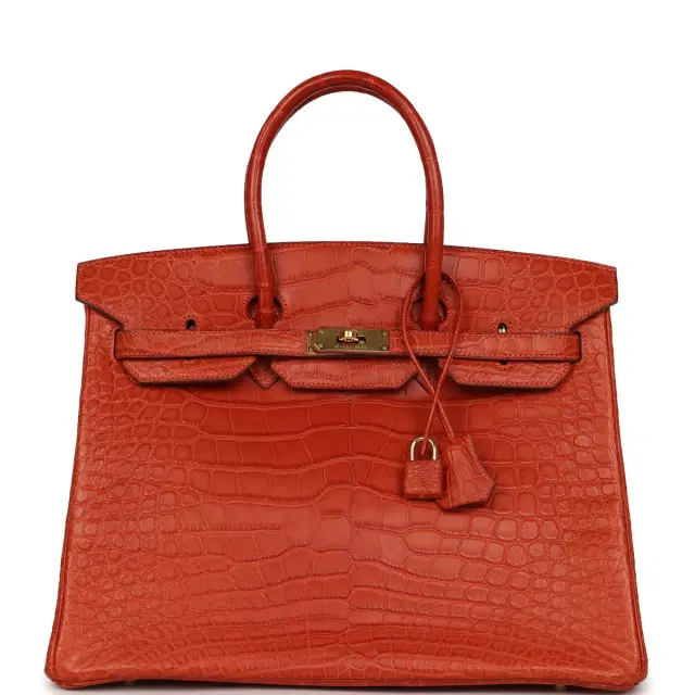 hermes Pre-owned Hermes Birkin 35 Orange Matte Alligator Gold Hardware