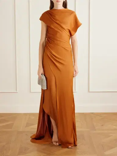 Marmar Halim Asymmetric Draped Satin Gown | Thumbnail 2