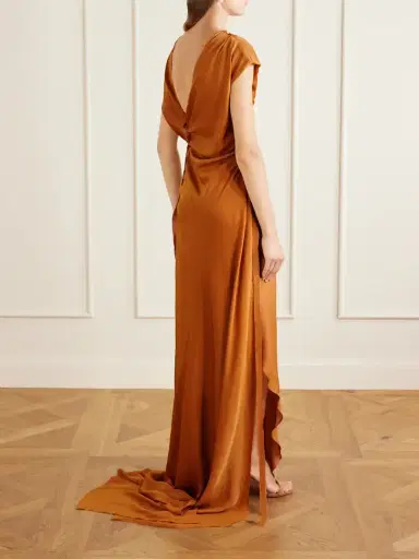 Marmar Halim Asymmetric Draped Satin Gown | Thumbnail 3