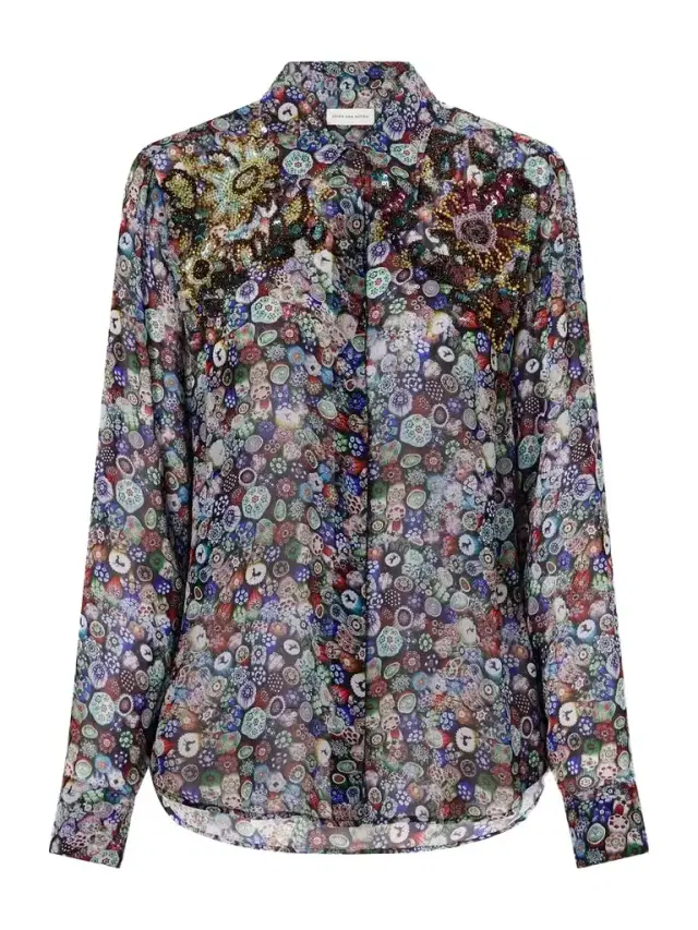 Dries Van Noten Sequin-embellished Printed Georgette Blouse