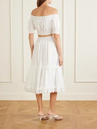 Balmain Embellished Cropped Off-the-shoulder Cotton-poplin Top | Thumbnail 3 Balmain Embellished Cropped Off-the-shoulder Cotton-poplin Top | Thumbnail 3