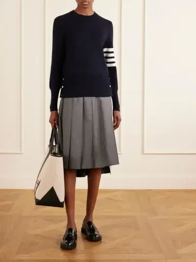 Thom Browne Grosgrain-trimmed Striped Wool Sweater | Thumbnail 2 Thom Browne Grosgrain-trimmed Striped Wool Sweater | Thumbnail 2