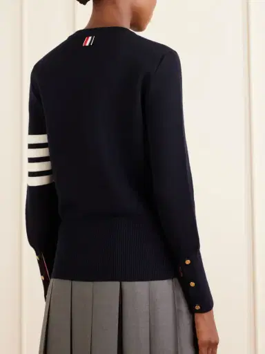Thom Browne Grosgrain-trimmed Striped Wool Sweater | Thumbnail 3 Thom Browne Grosgrain-trimmed Striped Wool Sweater | Thumbnail 3
