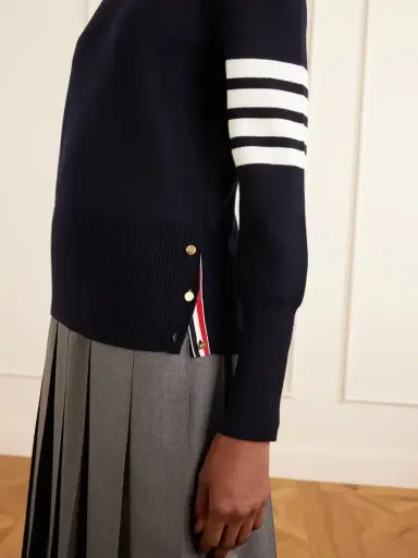 Thom Browne Grosgrain-trimmed Striped Wool Sweater | Thumbnail 4 Thom Browne Grosgrain-trimmed Striped Wool Sweater | Thumbnail 4