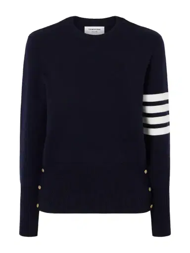Thom Browne Grosgrain-trimmed Striped Wool Sweater | Thumbnail 1 Thom Browne Grosgrain-trimmed Striped Wool Sweater | Thumbnail 1
