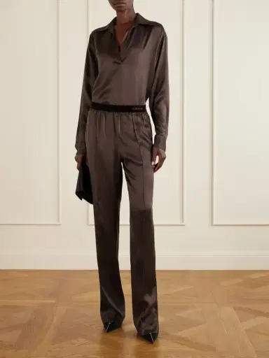 Tom Ford Velvet-trimmed Silk-satin Straight-leg Pants | Thumbnail 2
