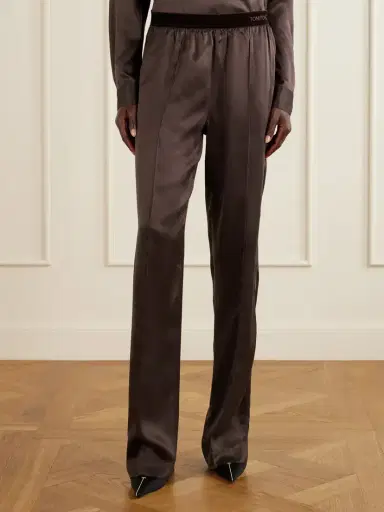 Tom Ford Velvet-trimmed Silk-satin Straight-leg Pants | Thumbnail 3
