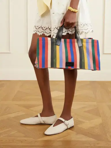 Staud Port Logo-embossed Leather-trimmed Striped Canvas Tote | Thumbnail 2 Staud Port Logo-embossed Leather-trimmed Striped Canvas Tote | Thumbnail 2