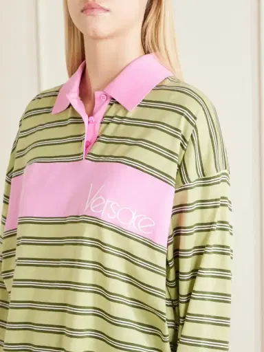 Versace Logo-embroidered Striped Cotton-jersey Polo Shirt | Thumbnail 5