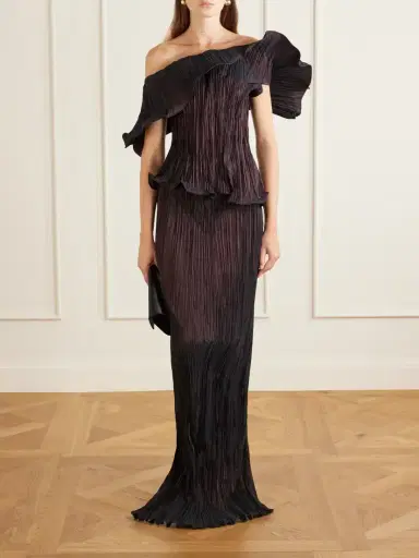 Marmar Halim Pleated Off-the-shoulder Taffeta Gown | Thumbnail 2 Marmar Halim Pleated Off-the-shoulder Taffeta Gown | Thumbnail 2