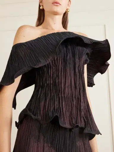 Marmar Halim Pleated Off-the-shoulder Taffeta Gown | Thumbnail 4 Marmar Halim Pleated Off-the-shoulder Taffeta Gown | Thumbnail 4