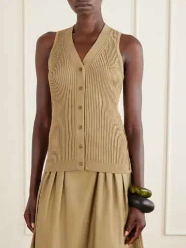 Max Mara Fiorire Lace-detailed Ribbed Cotton-blend Vest | Thumbnail 3