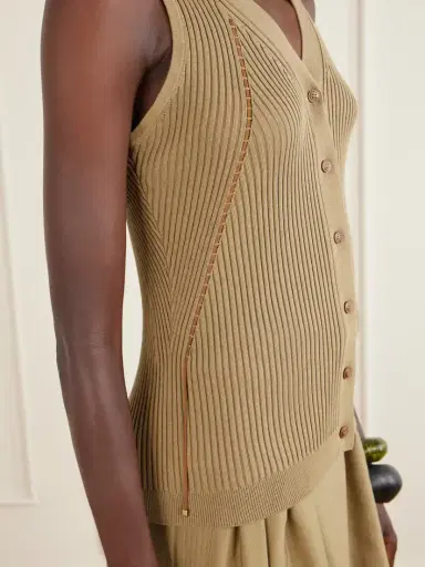 Max Mara Fiorire Lace-detailed Ribbed Cotton-blend Vest | Thumbnail 5