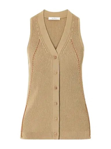 Max Mara Fiorire Lace-detailed Ribbed Cotton-blend Vest | Thumbnail 1