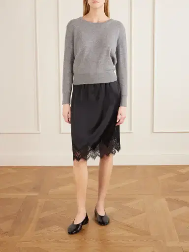 Nili Lotan Thea Lace-trim Silk-satin Midi Skirt | Thumbnail 2 Nili Lotan Thea Lace-trim Silk-satin Midi Skirt | Thumbnail 2