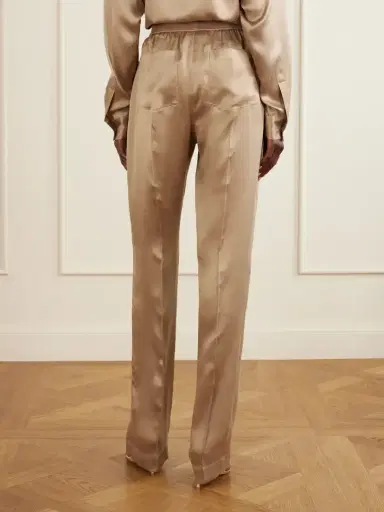 Tom Ford Logo-embroidered Velvet-trimmed Silk-satin Straight-leg Pants | Thumbnail 4 Tom Ford Logo-embroidered Velvet-trimmed Silk-satin Straight-leg Pants | Thumbnail 4