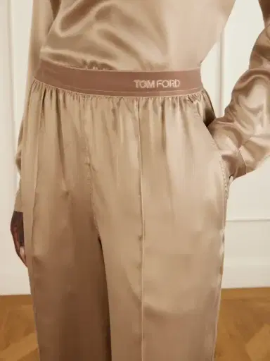 Tom Ford Logo-embroidered Velvet-trimmed Silk-satin Straight-leg Pants | Thumbnail 5 Tom Ford Logo-embroidered Velvet-trimmed Silk-satin Straight-leg Pants | Thumbnail 5