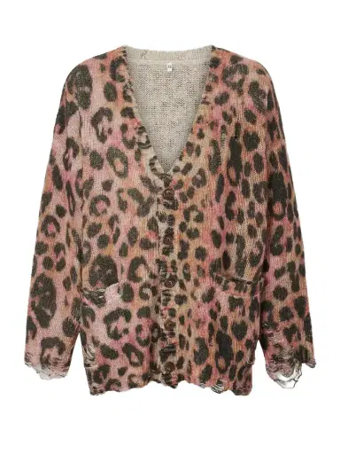R13 Distressed Animal-print Cashmere Cardigan | Thumbnail 1 R13 Distressed Animal-print Cashmere Cardigan | Thumbnail 1