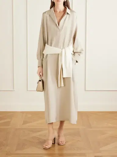Max Mara Logo-embroidered Silk-crepe De Chine Midi Dress | Thumbnail 2